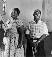 Ella Fitzgerald &amp;amp; Louis Armstrong Recording the Album, &ldquo;Ella and Louis&rdquo;, Los Angeles, 1956, 20 x 16 Silver Gelatin Photograph