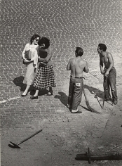 View From A Window 7, Roman Flirt, Trastevere, 1953, 9-15/16 x 7-3/10 Vintage Silver Gelatin Photograph