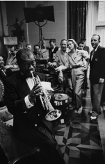 Louis Armstrong plays an impromptu concert for Bing Crosby, Grace Kelly and the crew on the set of &quot;High Society&quot;, 1956, Archival Pigment Print