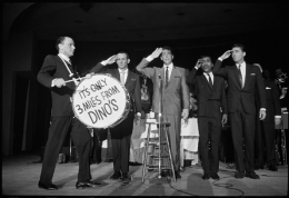 The Rat Pack (Frank Sinatra, Joey Bishop, Dean Martin, Sammy Davis Jr., and Peter Lawford) with Drum, "It's Only Three Miles From Dino's", 1962