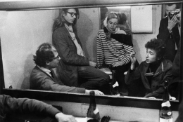 Allen Ginsberg, Peter Orlovsky, Barbara Rubin, Bob Dylan, and Daniel Kramer backstage at McCarter Theater, in Princeton, New Jersey, September, 1964, Silver Gelatin Photograph