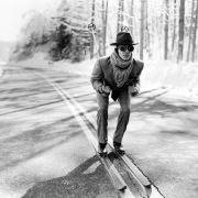 Reed Skiing in the Street, Lake Placid, New York, 2008, Archive Number: HFR-0308-015-12, 16 x 20 Silver Gelatin Photograph