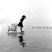 Zoe on Water with Ducks, Sherwood Island, Westport, Connecticut, 2004, Archive Number: BAB-0704-008-11, 16 x 20 Silver Gelatin Photograph
