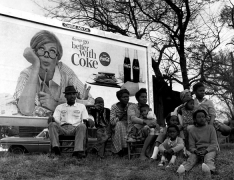 "Things Go Better With Coke" sign and multi-generational family watching marchers, Selma To Montgomery Civil Rights March, March 25, 1965