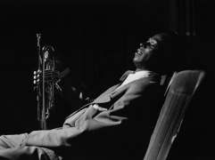 Miles Davis backstage after a "Just Jazz" concert, Shrine Auditorium, Los Angeles, California, 1950