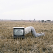 Naka in the TV on the Plains of the Algarve, Portugal, 1992, Archival Pigment Print