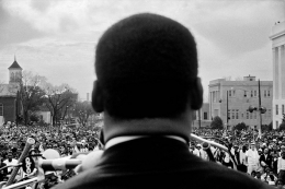 Dr. Martin Luther King, Jr. speaking to 25,000 civil rights marchers at end of Selma to Montgomery, Alabama march, March 25, 1965
