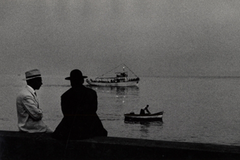 Priest and Friend at the Sea, Naples, 1959, 6-7/8 x 10-1/8 Vintage Silver Gelatin Photograph