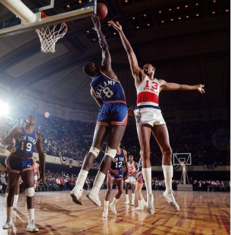 Wilt Chamberlain &amp;amp; Walt Bellamy, Philadelphia 76ers vs NY Knicks, Convention Hall, Philadelphia, 1966, Color Photograph