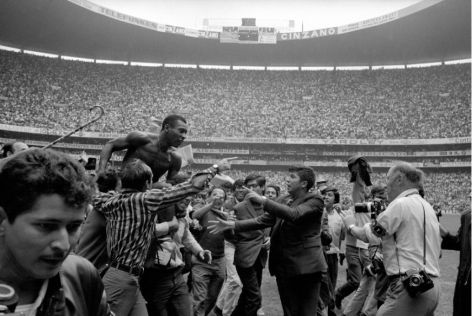 Pele on Shoulders of Fans, Mexico City, Mexico, 1970, 16 x 20 Silver Gelatin Photograph, Ed 150