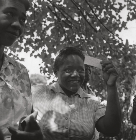 Reecie Hunter Malone displaying her voter registration card, Fayette County, n.d., Archival Pigment Print