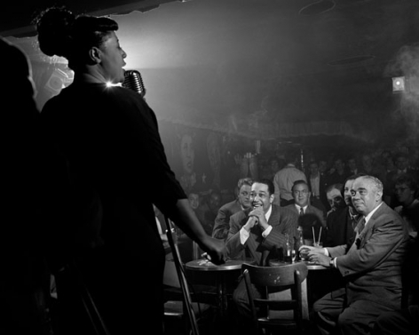 Ella Fitzgerald with Duke Ellington, Benny Goodman and Richard Rodgers, Downbeat, New York City, 1949, 20 x 24 inches, Silver Gelatin Photograph, Ed. of 50