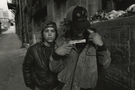Rat and Mike with a gun. Seattle, Washington, 1983, Silver Gelatin Photograph