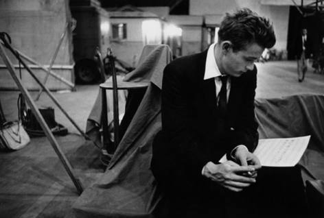 James Dean on the Warner Bros. set of Rebel Without a Cause, 1955