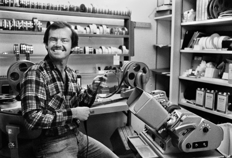 Jack Nicholson at his BBS film company editing film at his Moviola, Der Stern Magazine, 1970, Silver Gelatin Photograph