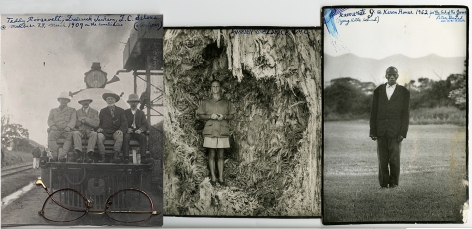 Teddy Roosevelt, Warren Sheldrick, Kamante, 1962, Three Silver Gelatin Photographs Joined as One with Collage and Ink Drawing